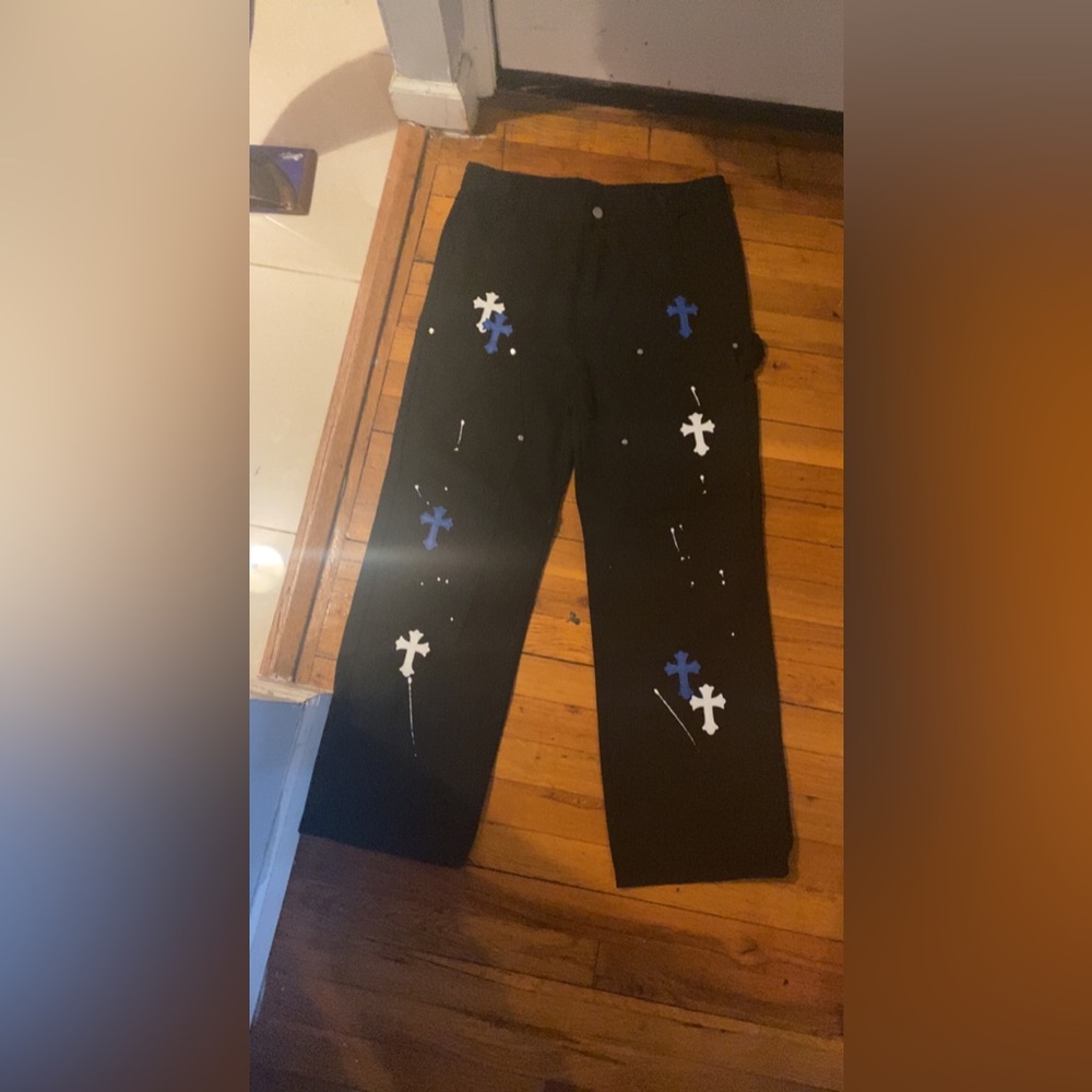 Y2K black blue and white carpenter pants
